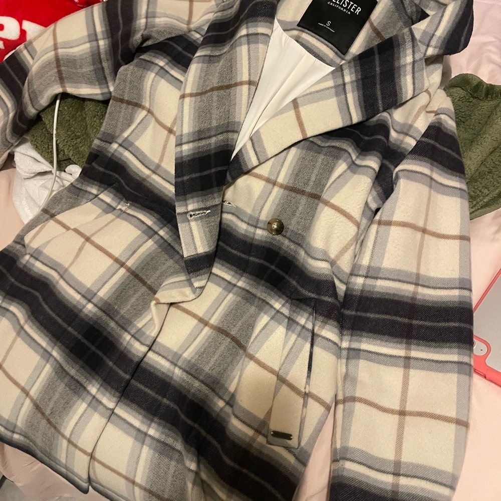 Hollister Women's Plaid Coat - Black, Gray, Cream